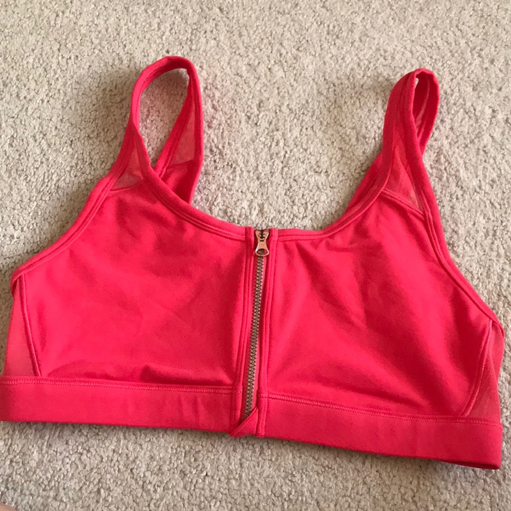 Aerie Coral Zip-up Sports Bra-Mesh Sides/Straps